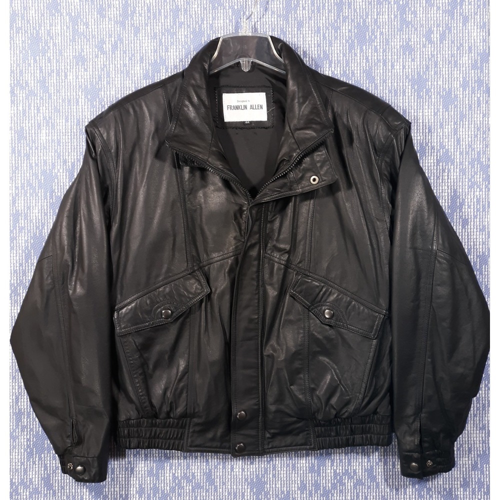 Vintage Franklin Allen Leather Jacket Motorcycle Lined Full Zip Black Mens 44